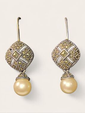Judith Jack Vintage Faux Pearl, Marcasite & Sterling Silver Earrings